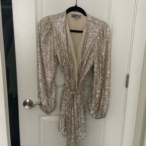 Silver sequin wrap dress